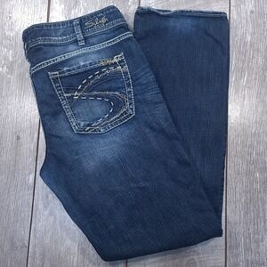 Silver Jeans Suki Straight Leg Womens 33x32 Blue Dark Wash Denim Thick Stitch